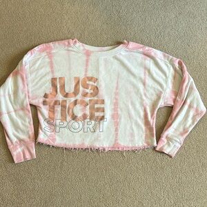 Girls, justice sport pink tie-dye, cropped, distressed sweatshirt